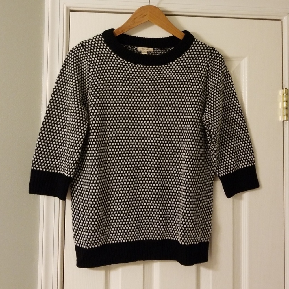 Timing Sweater, black with white dots, 3/4 sleeves
